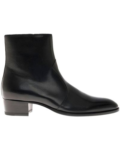 Saint Laurent Wyatt Leather Ankle Boots - Black