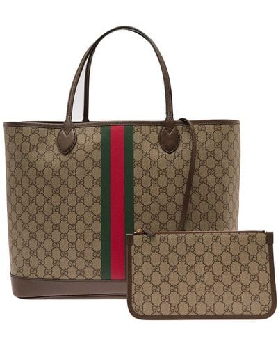 Gucci Beige And Ebony Tote Bag With Removable Pouch In gg Supreme Canvas Man - Brown