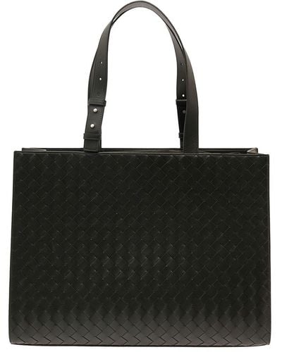 Bottega Veneta 'Cargo' Dark Tote Bag With Intreccio Motif - Black