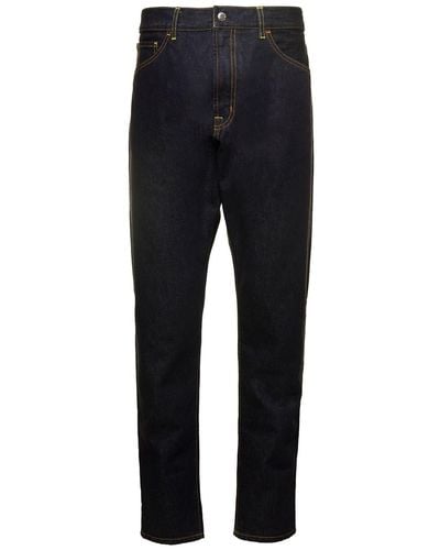 Moncler Genius Blue Five-pocket High-waisted Jeans With Logo Patch In Cotton Denim