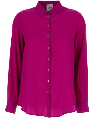 Plain Fuchsia Relaxed Shirt With Mother-Of-Pearl Buttons - Pink