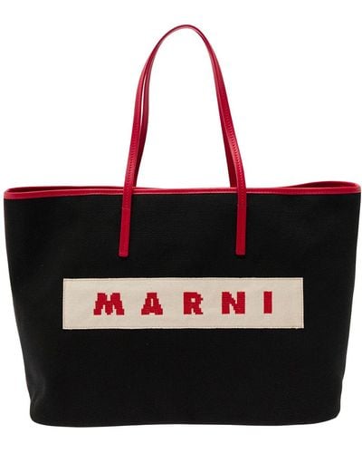 Marni 'Small Janus' Tote Bag With Logo Patch - Black