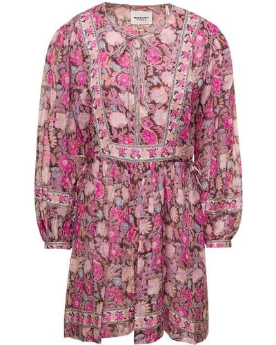 Isabel Marant Mini abito con stampa a fiori rosa in cotone