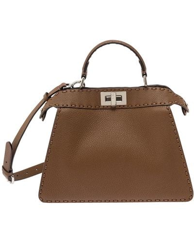 Fendi 'Peekaboo Iseeu Small' Handbag With Shoulder Strap - Brown