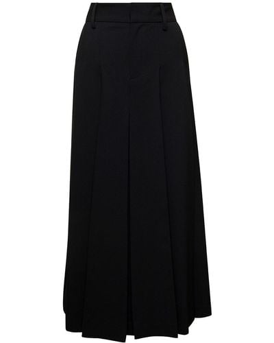 P.A.R.O.S.H. Long Black Pleated Skirt With Belt Loops In Stretch Wool Woman