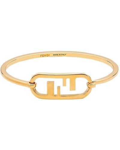 Fendi 'o'lock' Gold-colored Oval Bracelet With Logo Detail In Bronze - Metallic