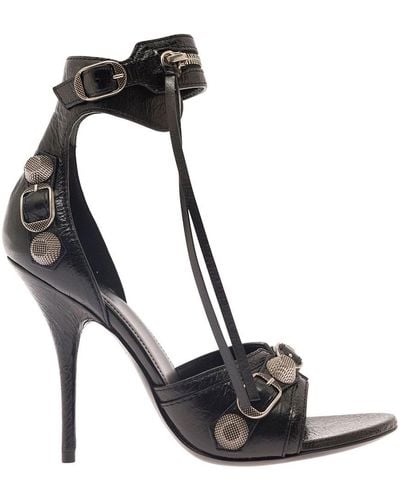 Balenciaga 'cagole' Black Sandals With Studs And Buckles In Leather Woman