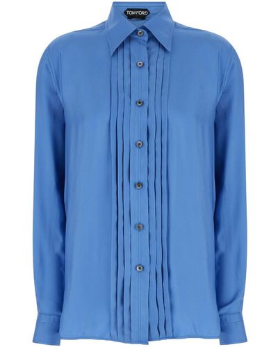 Tom Ford Light- Pleated Shirt - Blue