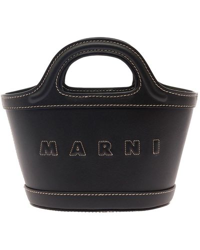 Marni Black 'tropicalia' Hand Bag With Logo And Embossed Details In Leather Woman