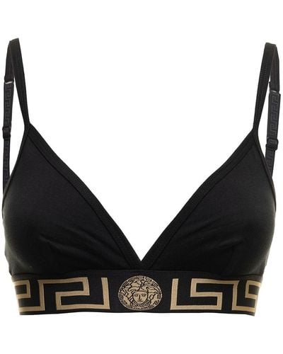 Versace Woman's Jersey Top With Logo - Black