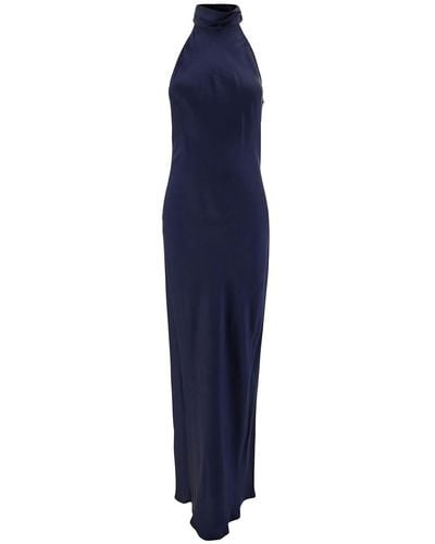 Semicouture 'Elisha' Long Dress With Halterneck - Blue