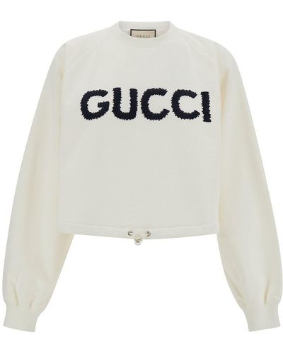 Gucci Cropped Crewneck Sweatshirt With Logo Print - White