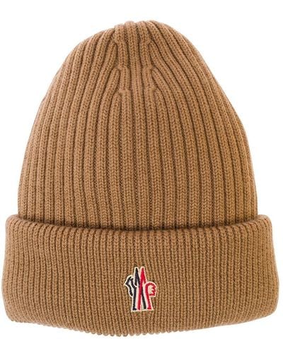 3 MONCLER GRENOBLE Beige Beanie With Logo Embroidery In Wool - Brown