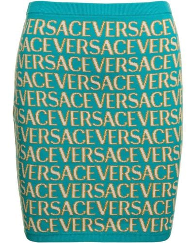 Versace Gonna corta con motivo 'all-over' jacquard in cotoone stretch azzurro - Verde