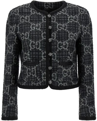 Gucci And Dark Gey Jacket With Interlocking G Buttons - Black