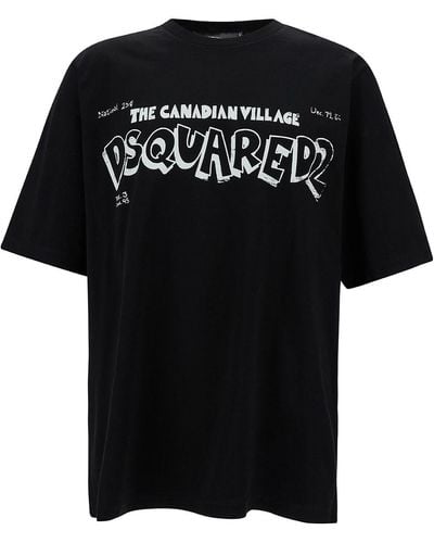 DSquared² Crewneck T-Shirt With Canadian Village Print - Black