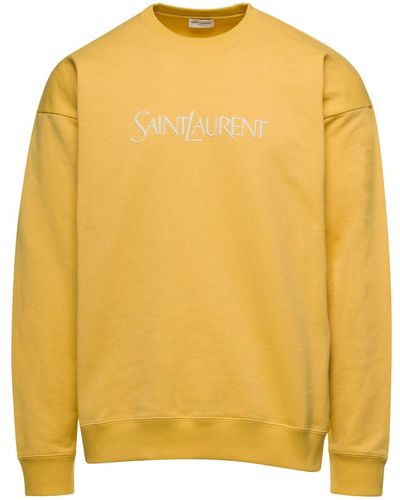 Saint Laurent Crewneck Sweatshirt With Logo Lettering Embroider - Yellow