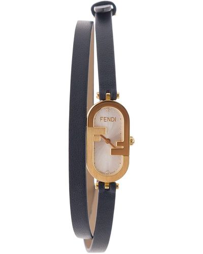 Fendi 'O'Lock' Watch With Inset Diamond And Leather Strap - White