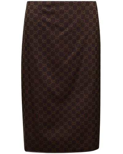 Gucci A-Line Skirt With All-Over Gg Motif - Brown