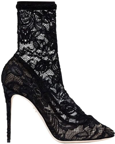 Dolce & Gabbana Stretch-lace And Tulle Ankle Boots - Black