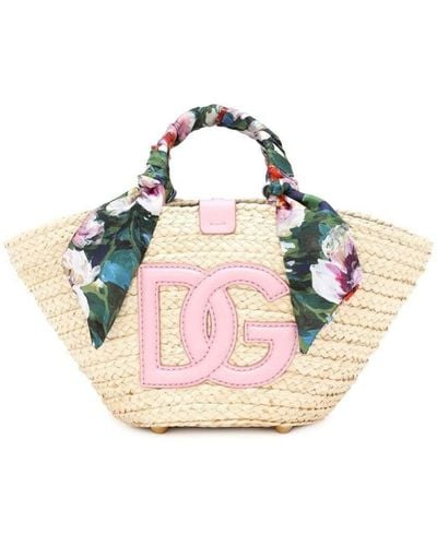 Dolce & Gabbana Kendra Small Rafia Tote Bag - Pink