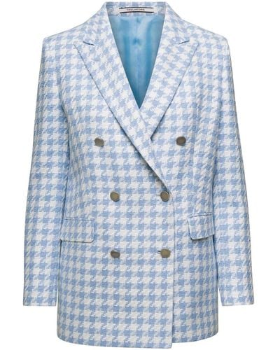 Tagliatore Light Houndstooth Double-Breasted Blazer - Blue