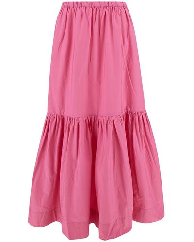 Ganni Long Skirt With Flounce Detail - Pink