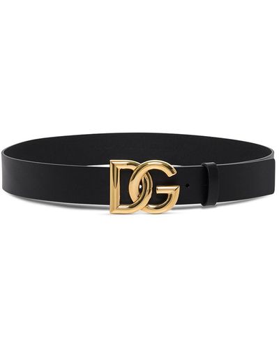 Dolce & Gabbana Cintura nera in pelle con fibbia logo - Nero