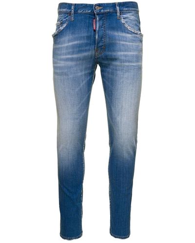 DSquared² 'skater' Light E 5-pockets Used Wash Jeans In Stretch Cotton Denim - Blue