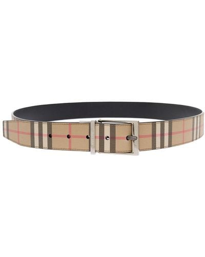 Burberry Reversibiile Belt With Vintage Check Motif All-over In Cotton Blend - White