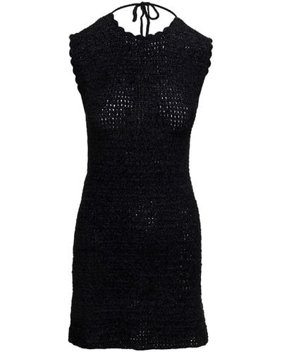 Ganni Mini Backless Dress With Logo Embroidery - Black