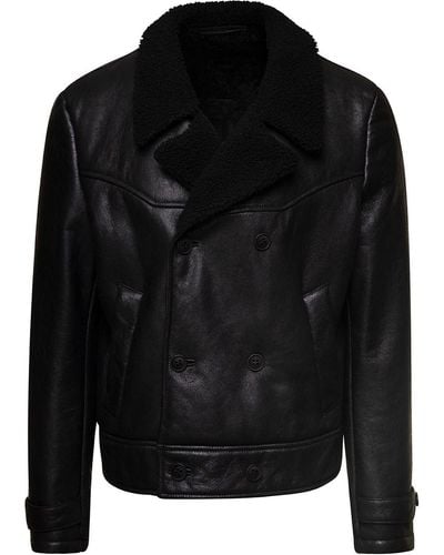 Salvatore Santoro Jacket With Shearling Revers And Logo Detail - Black
