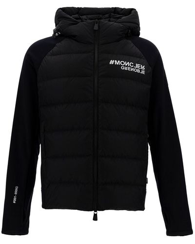 3 MONCLER GRENOBLE Padded Sweatshirt With Hood And Contrasting Log - Black