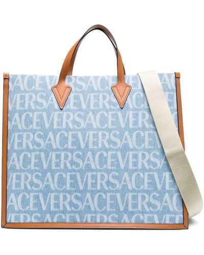 Versace Allover Denim Tote Bag - Blue