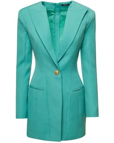 Balmain Light Tailored Blazer Dress With Padded Shoulders - Green