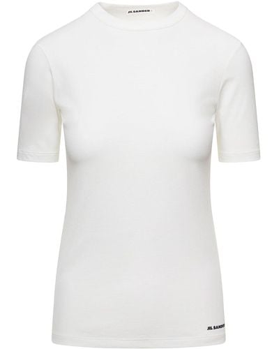 Jil Sander Crewneck T-Shirt With Contrasting Logo Print - White