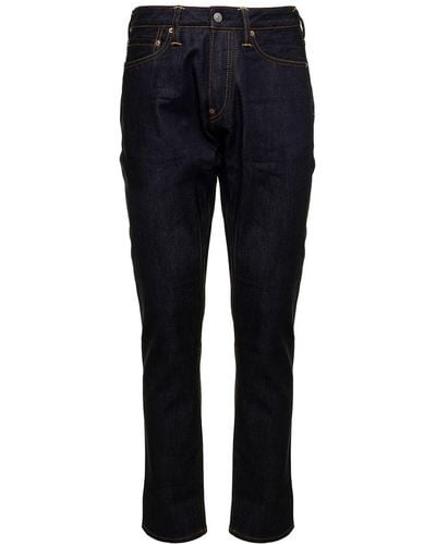 Evisu Man's E Jeans With Yellow Seagull Back Print - Blue