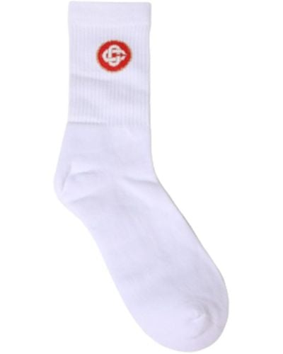 Casablancabrand Man's White Cotton Sport Socks With Logo