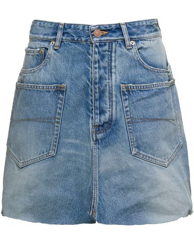 Balenciaga Light Blue Mini-skirt With Patch Pockets And Raw Edge In Cotton Denim Woman