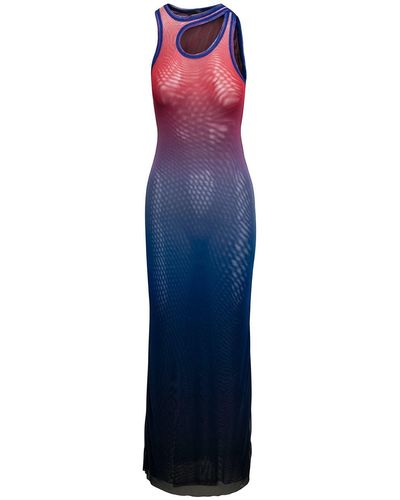 OTTOLINGER Long Asymmetric Dress With Cut-out In Faded Mesh - Blue