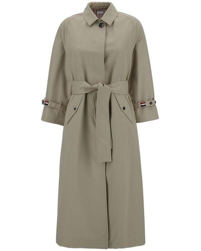 Thom Browne Beige Trench Coat With Matching Belt In Waterproof Cotton Woman - Natural