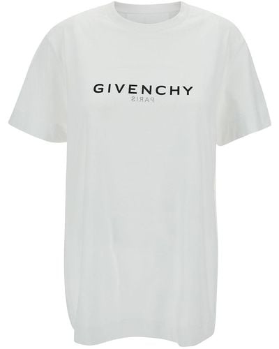 Givenchy T-Shirt Girocollo Con Stampa Logo A Contrasto - Bianco