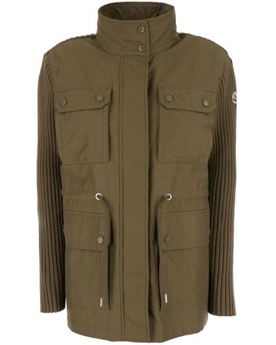 Moncler Military High Neck Cardigan With Logo Patch - Green