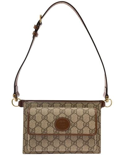 Gucci Crossbody Bag With Gg Logo And Front Pocket - Metallic