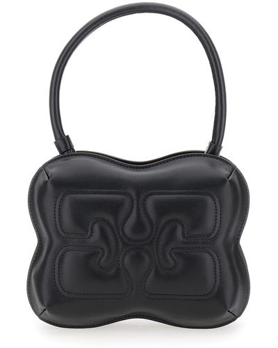 Ganni 'Butterfly' Handbag With Logo Detail - Black
