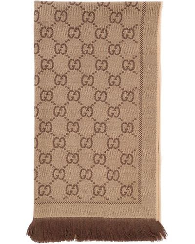 Gucci Knit Scarf With Jacquard Gg Motif - Brown