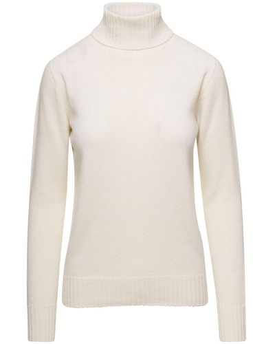 Grifoni Turtleneck Jumper With Ribbed Trim In Cashmere - White