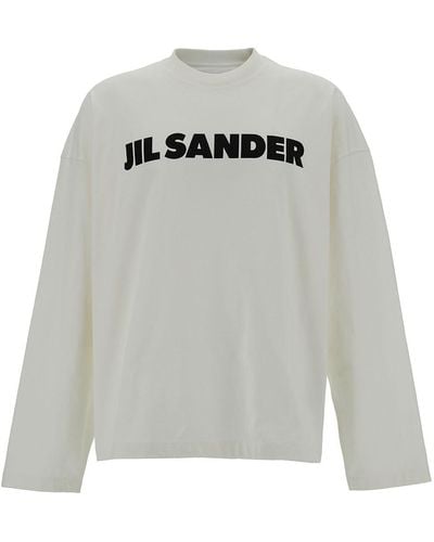 Jil Sander T-Shirt A Maniche Lunghe Con Stampa Logo A Contrasto - Grigio