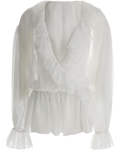 Dolce & Gabbana Cropped Blouse With Ruffles Trim - White