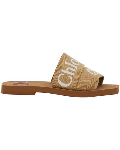 Chloé 'Woody' Sandals With Logo - Brown
